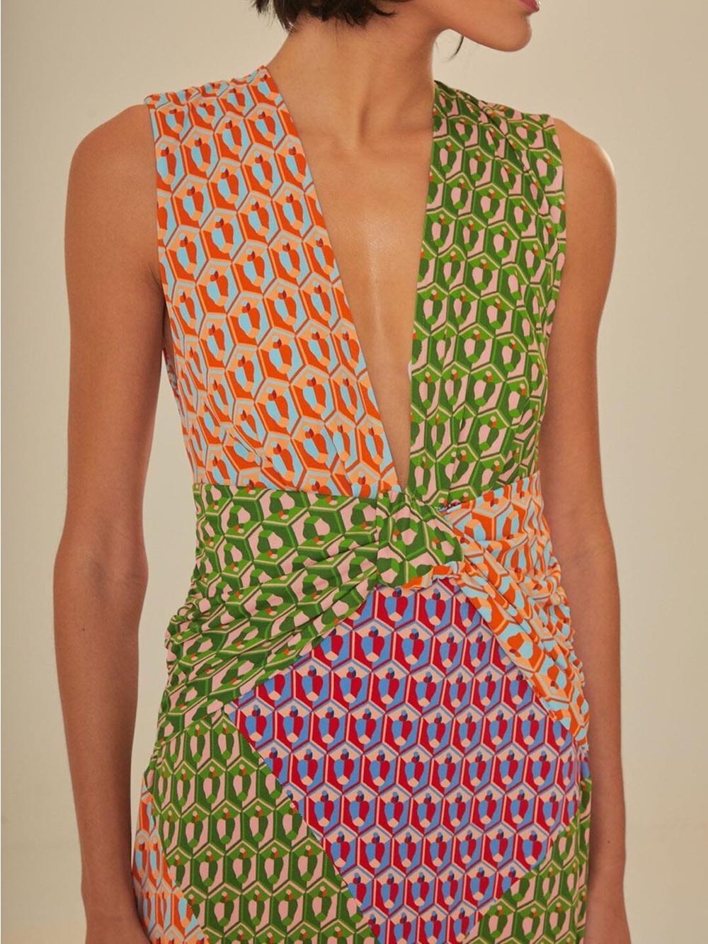 FARM Rio Cashew Mix Knot Maxi Dress Womens XXS Multicolored NWT Plunging V-Neck - Picture 3 of 12